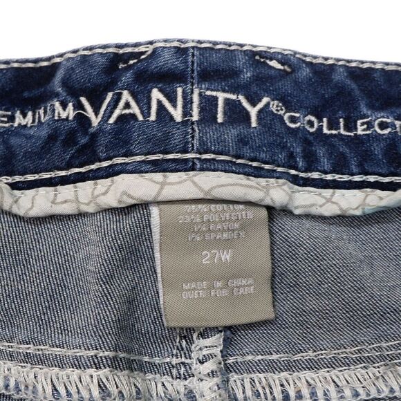 Vanity Cropped Jeans Size 27 Womens Distressed Sequin Blue Denim Stretch 28x24 - Picture 7 of 11